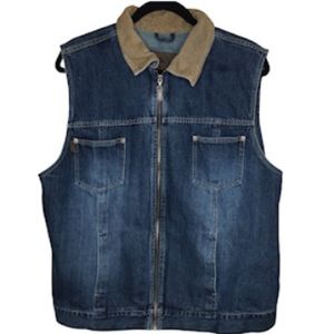 Eddie Bauer Blue Vest Denim Zip Up Corduroy Tan Collar - Size XL Tall
